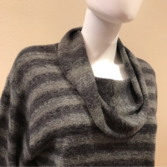 Jones New York Cowl Neck Sweater Womens Large Grey Stripe Acrylic Wool Blend - Picture 2 of 9